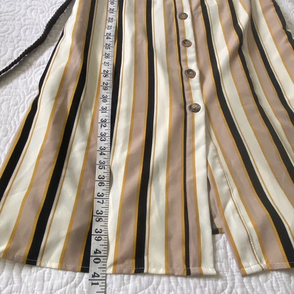 NY Collection Taupe and Navy Striped Long Sleeve Dress Business Casual, Classic - Picture 12 of 12